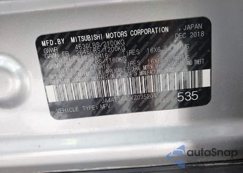 2019 Mitsubishi Eclipse Cross Es z USA, uszkodzony, nr VIN JA4AT3AA6KZ035204
